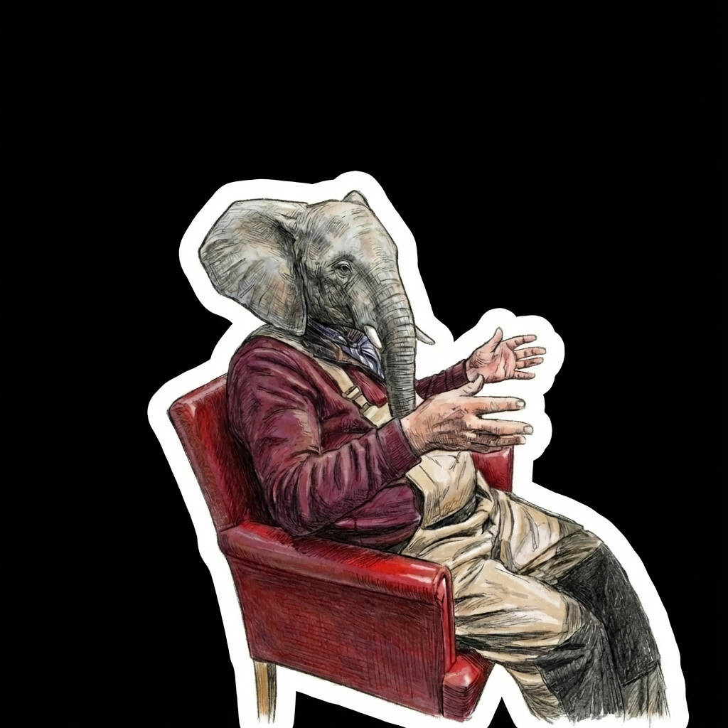 Wise Elephant in Red Chair Sticker
